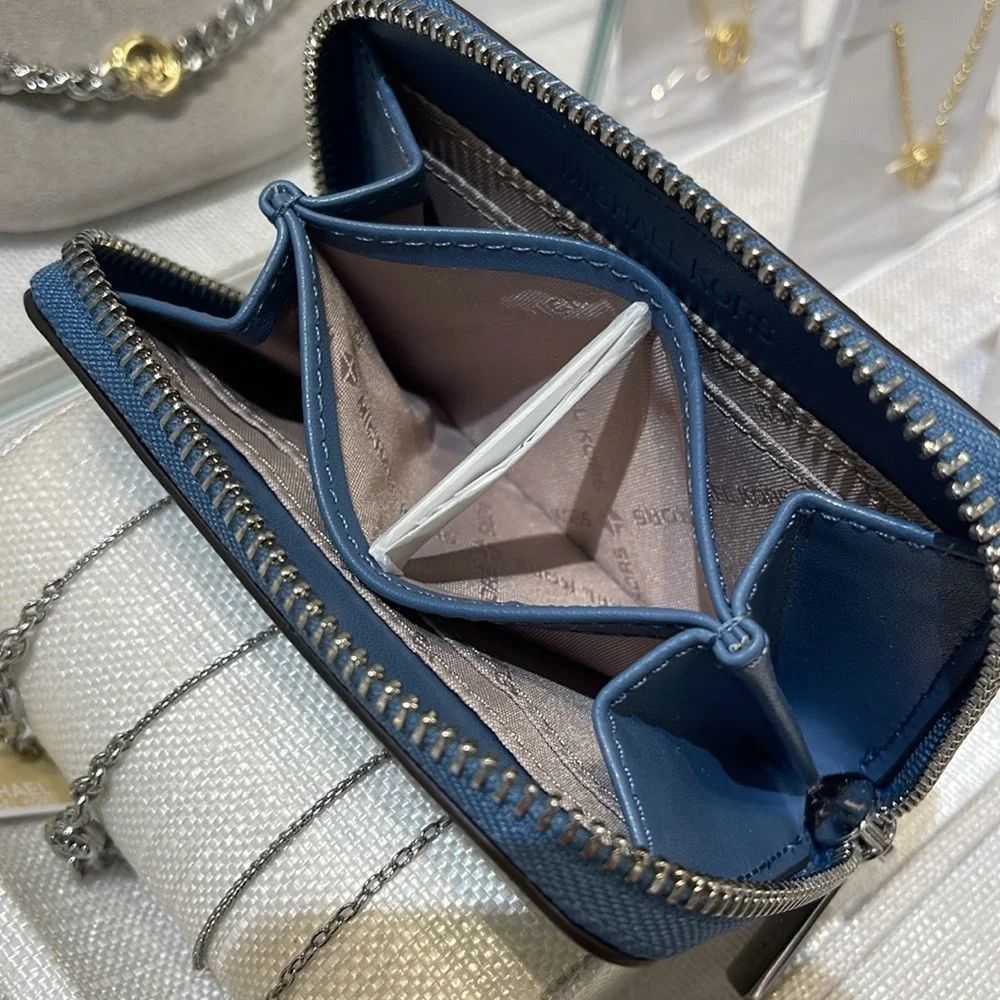 Michael Kors Jet Set Travel Medium Zip Around Color-Block Wallet Pale Blue Mul